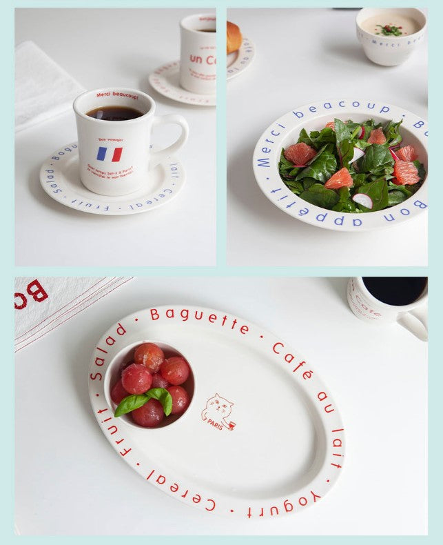 BONJOUR - (RED) Dinnerware Set (Round Plate, Oval Plate, Mini Bowl, Cup, Placemat)